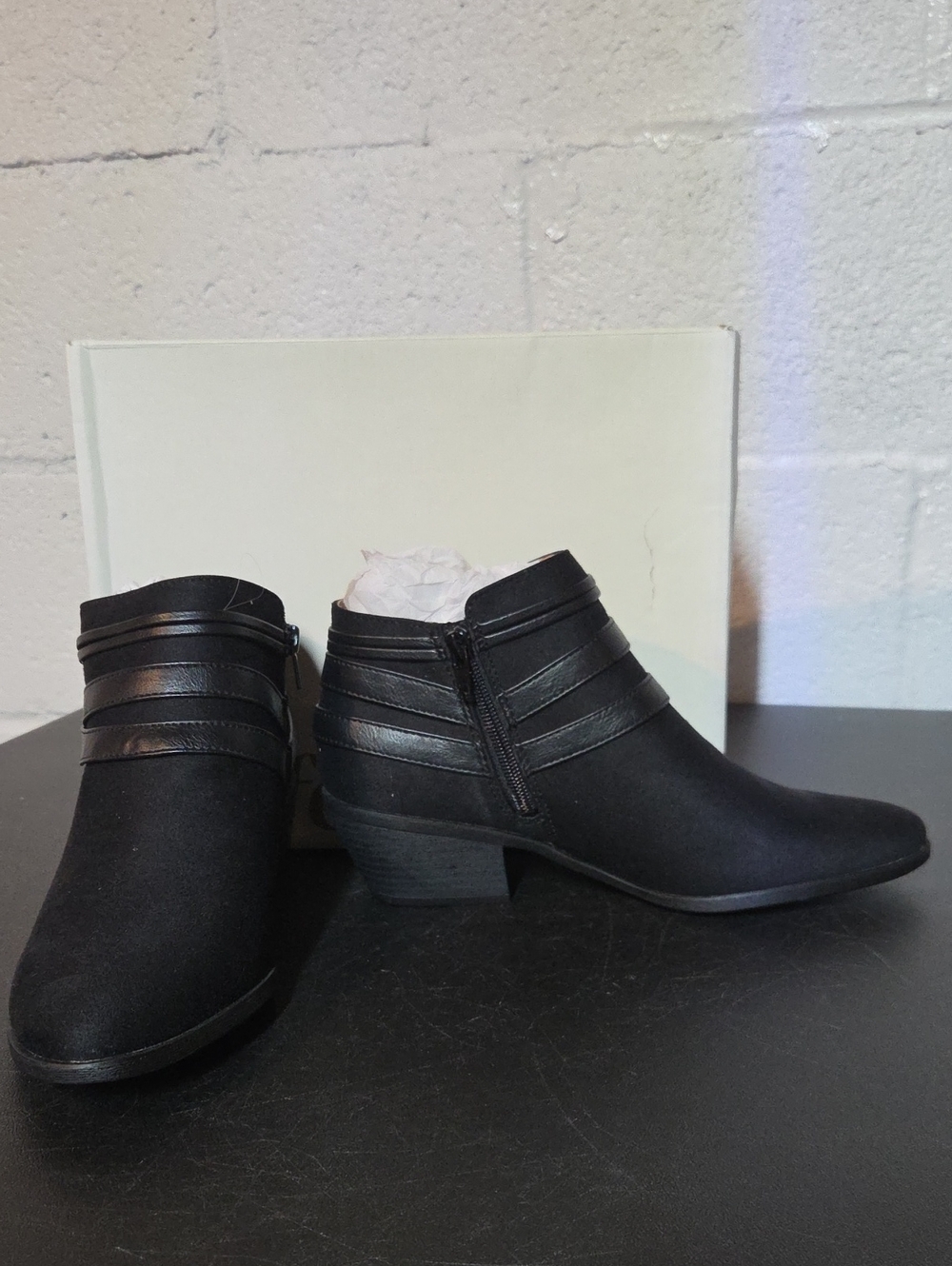 Life Stride Black Ankle Booties with Strap Accents